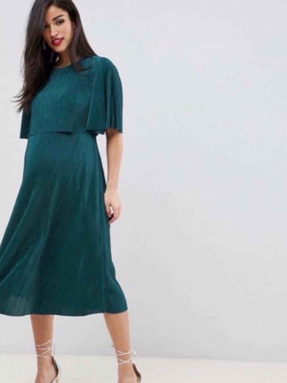 ASOS Teal Pleated Midi Dress Maternity/Nursing